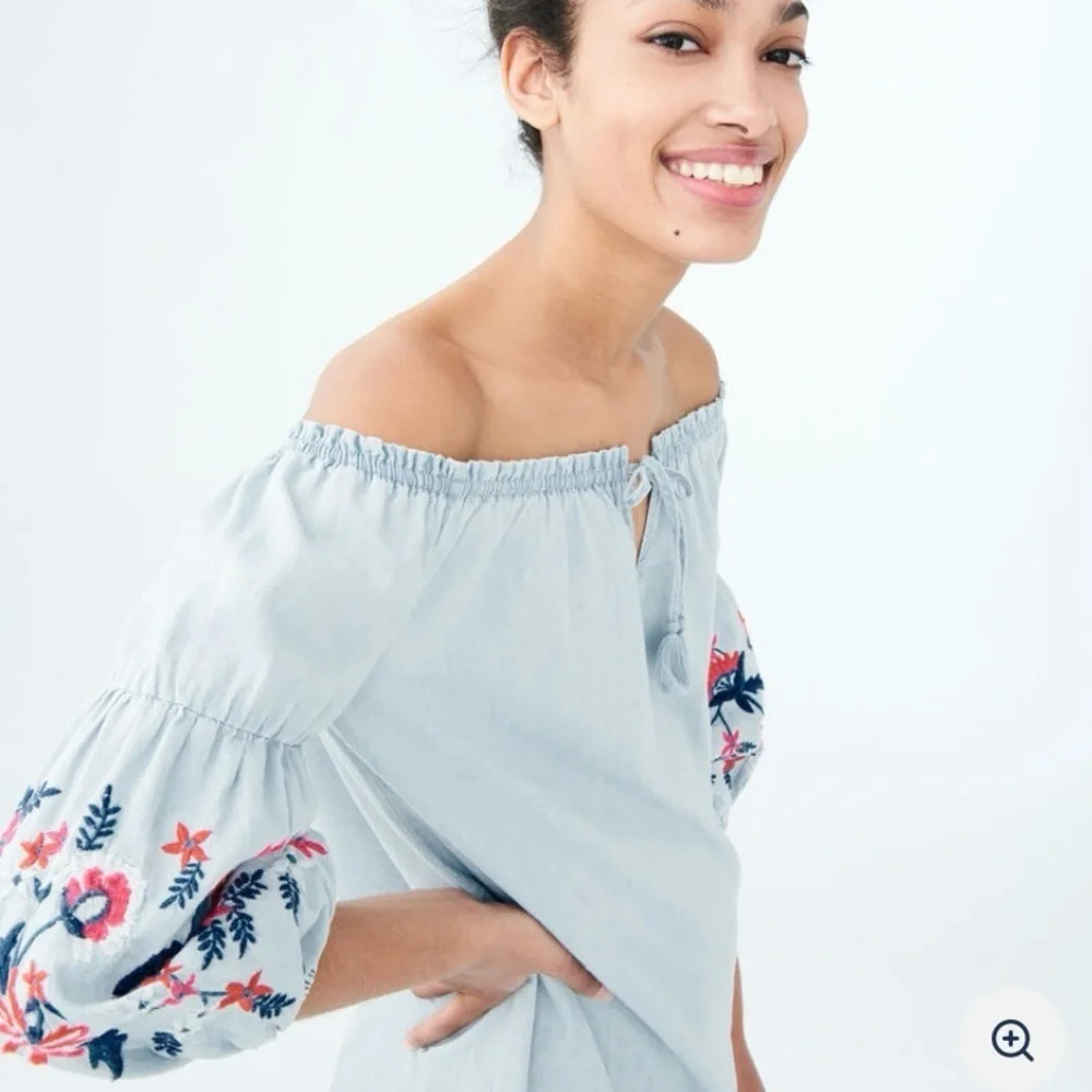 Aeropostale Solid Off-The-Shoulder Embroidered Chambray Shift Dress size S - Picture 1 of 9